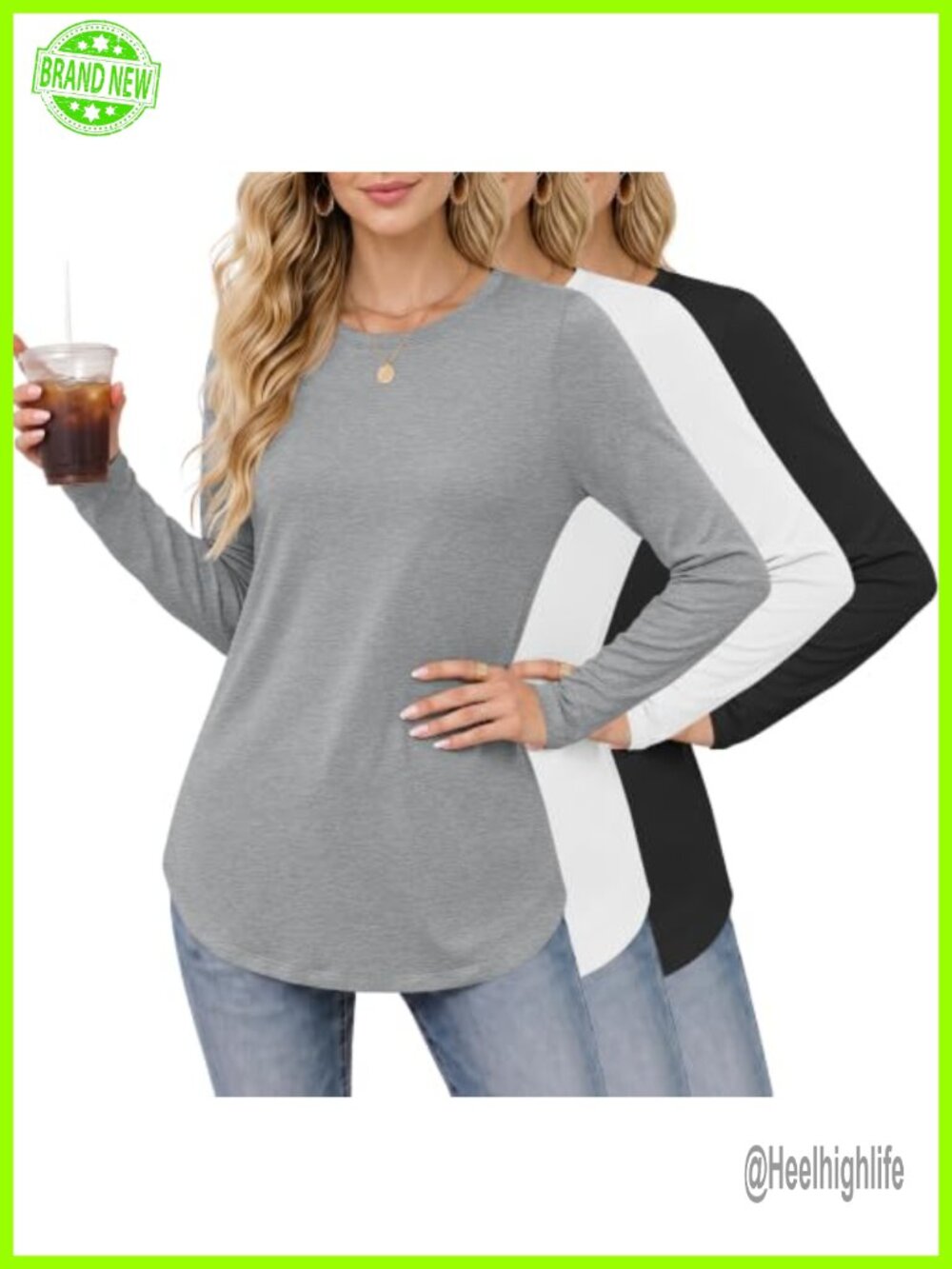 Women's Long Sleeve Tunic Tops 3 Pack Loose Fit Layering Shirts